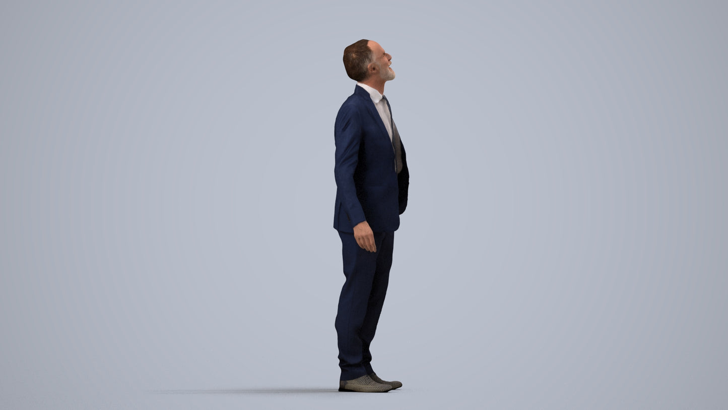 3D people model senior man business, scanned human for 3ds Max rendering, side view render