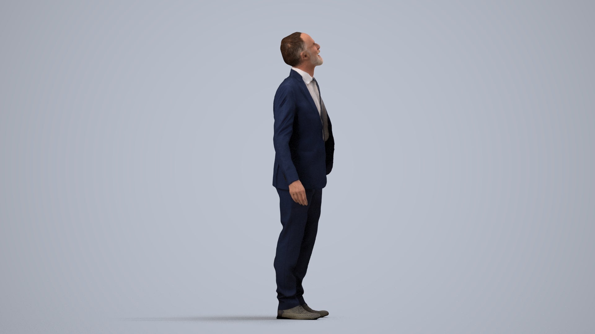 3D people model senior man business, scanned human for 3ds Max rendering, side view render