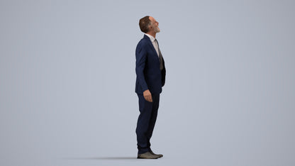 3D people model senior man business, scanned human for 3ds Max rendering, side view render