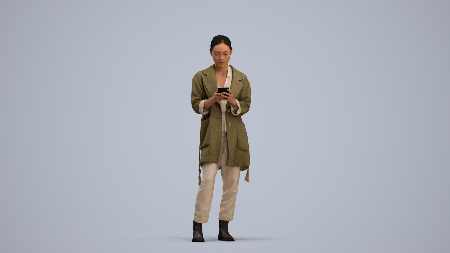 realistic 3D people woman casual standing, render-ready for V-Ray and Corona, FBX OBJ, standing pose render