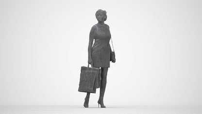 photogrammetry 3D woman casual shopping, realistic human model archviz FBX, wireframe back view