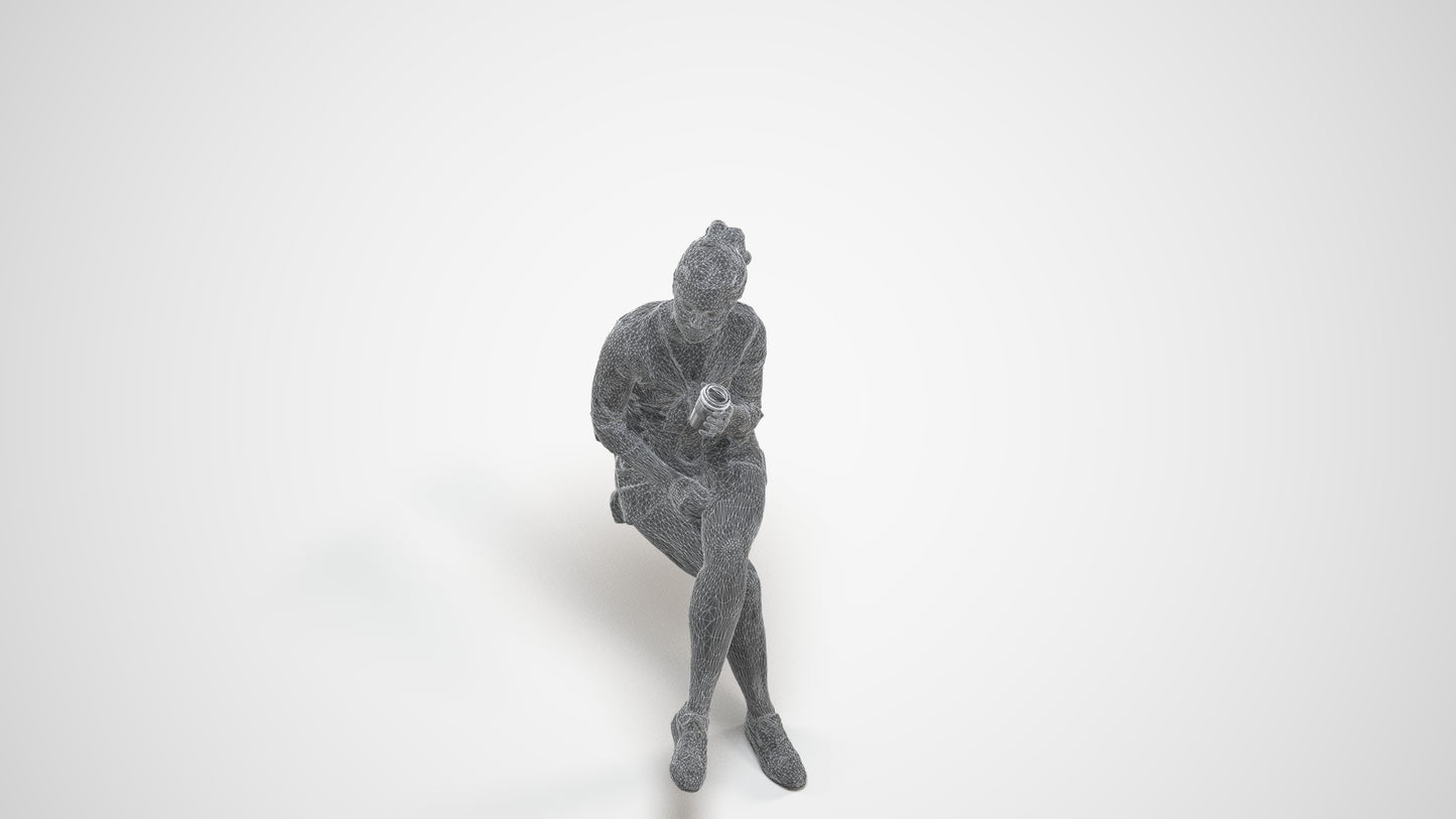 scanned 3D girl casual kids, photogrammetry people for Enscape and V-Ray, wireframe three-quarter view