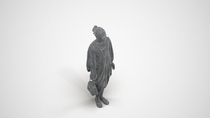 3D scanned woman standing casual, photorealistic archviz people for Enscape and SketchUp, wireframe three-quarter view