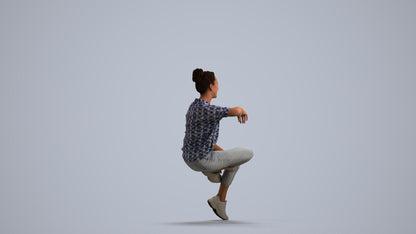 3D scanned woman sitting casual, photorealistic archviz people for Enscape and SketchUp, front view render