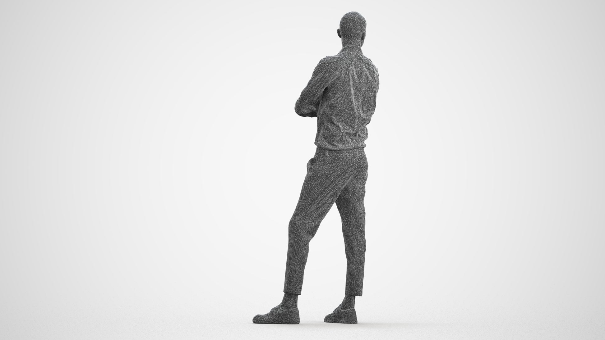 realistic 3D people man business standing, render-ready for V-Ray and Corona, FBX OBJ, wireframe front view