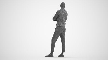 realistic 3D people man business standing, render-ready for V-Ray and Corona, FBX OBJ, wireframe front view