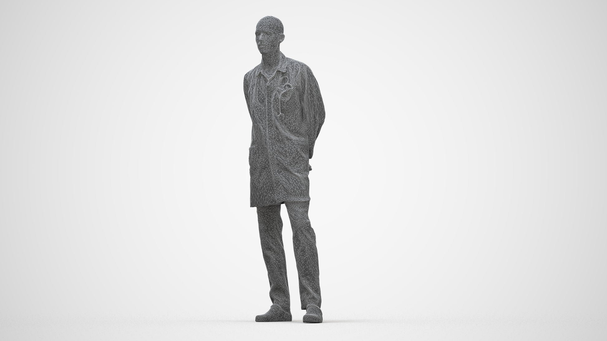 photogrammetry 3D man medical, realistic human model archviz FBX, wireframe back view