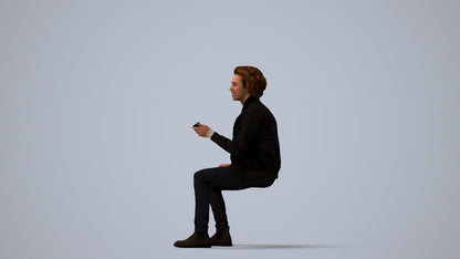 scanned 3D man casual sitting, photogrammetry people for Enscape and V-Ray, three-quarter view render