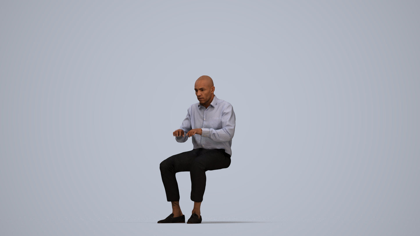 3D human model man business, photogrammetry scanned person for archviz, top-down view render