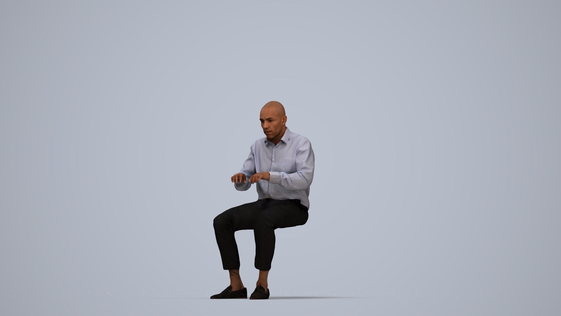 3D human model man business, photogrammetry scanned person for archviz, top-down view render
