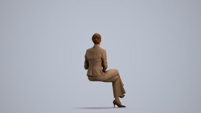 scanned 3D woman business sitting, photogrammetry people for Enscape and V-Ray, three-quarter view render