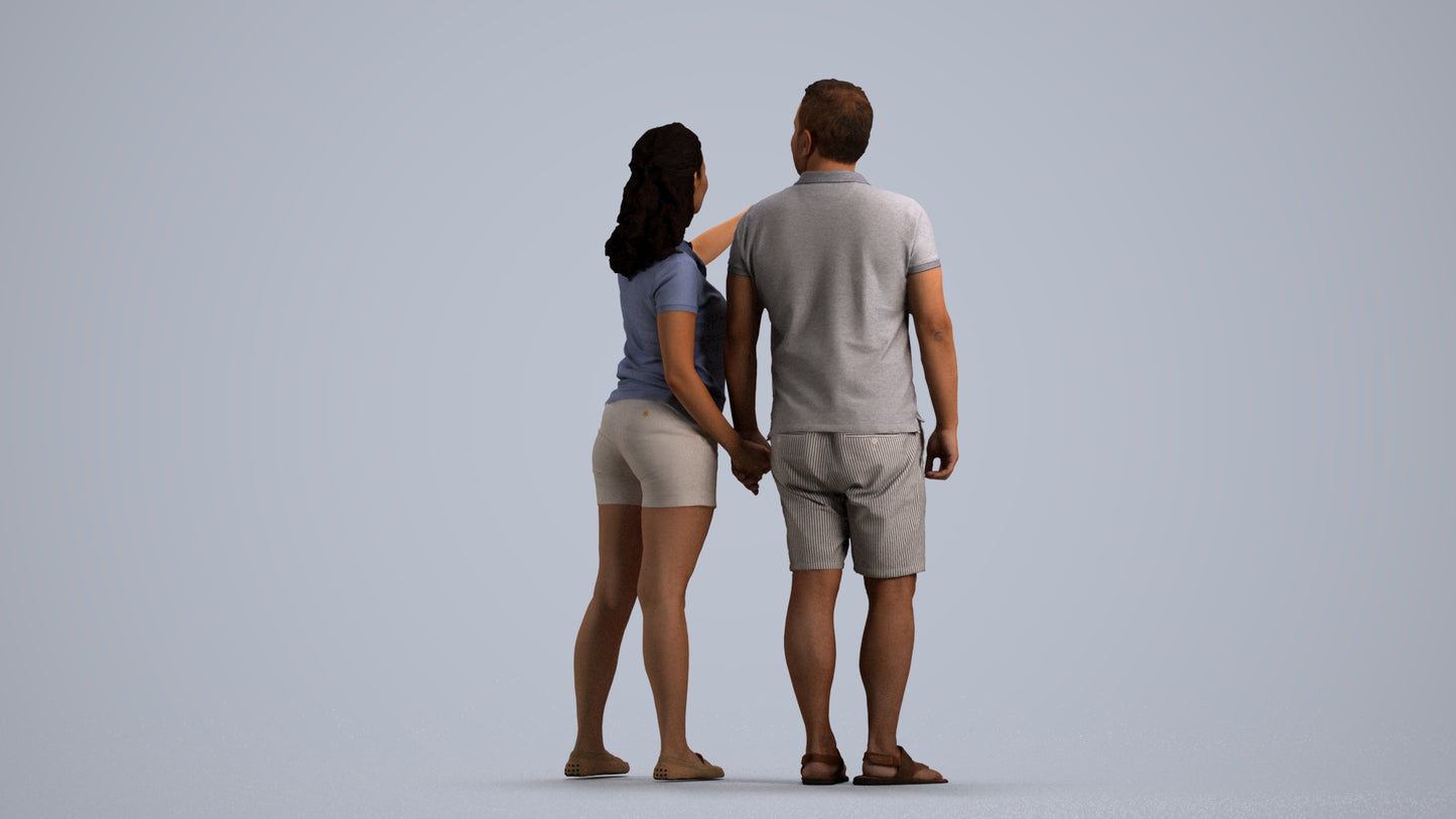 3D scanned woman couple casual, photorealistic archviz people for Enscape and SketchUp, front view render