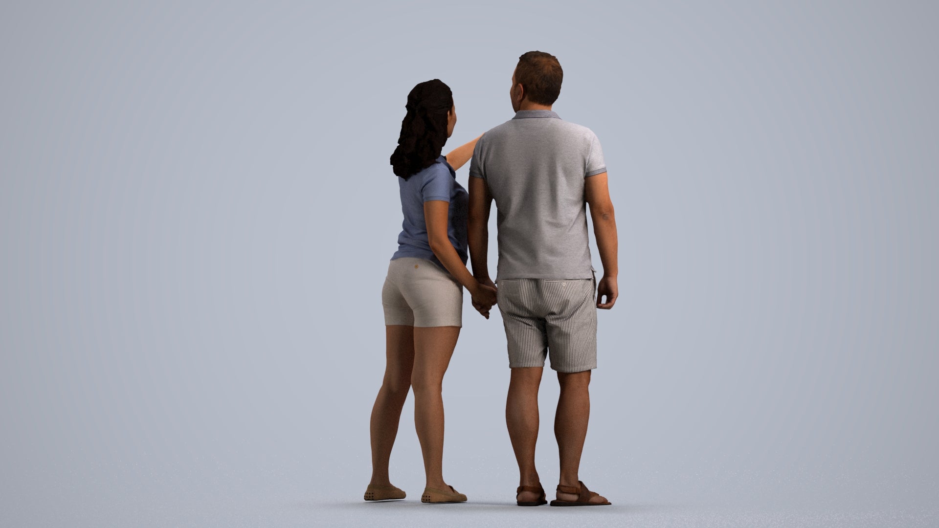 3D scanned woman couple casual, photorealistic archviz people for Enscape and SketchUp, front view render