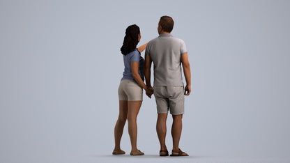 3D scanned woman couple casual, photorealistic archviz people for Enscape and SketchUp, front view render