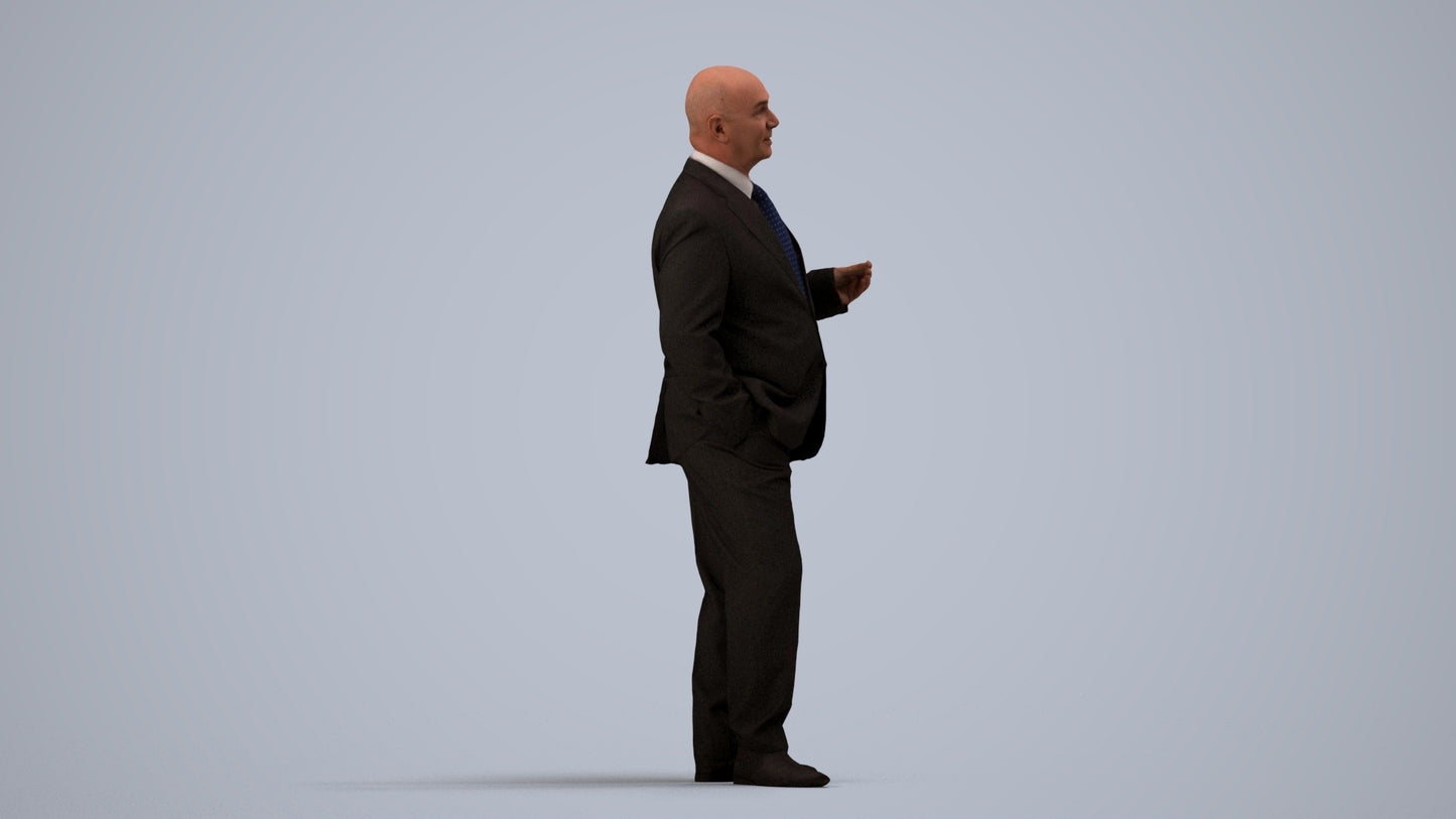 photogrammetry 3D senior man business mix, realistic human model archviz FBX, side view render