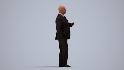 photogrammetry 3D senior man business mix, realistic human model archviz FBX, side view render