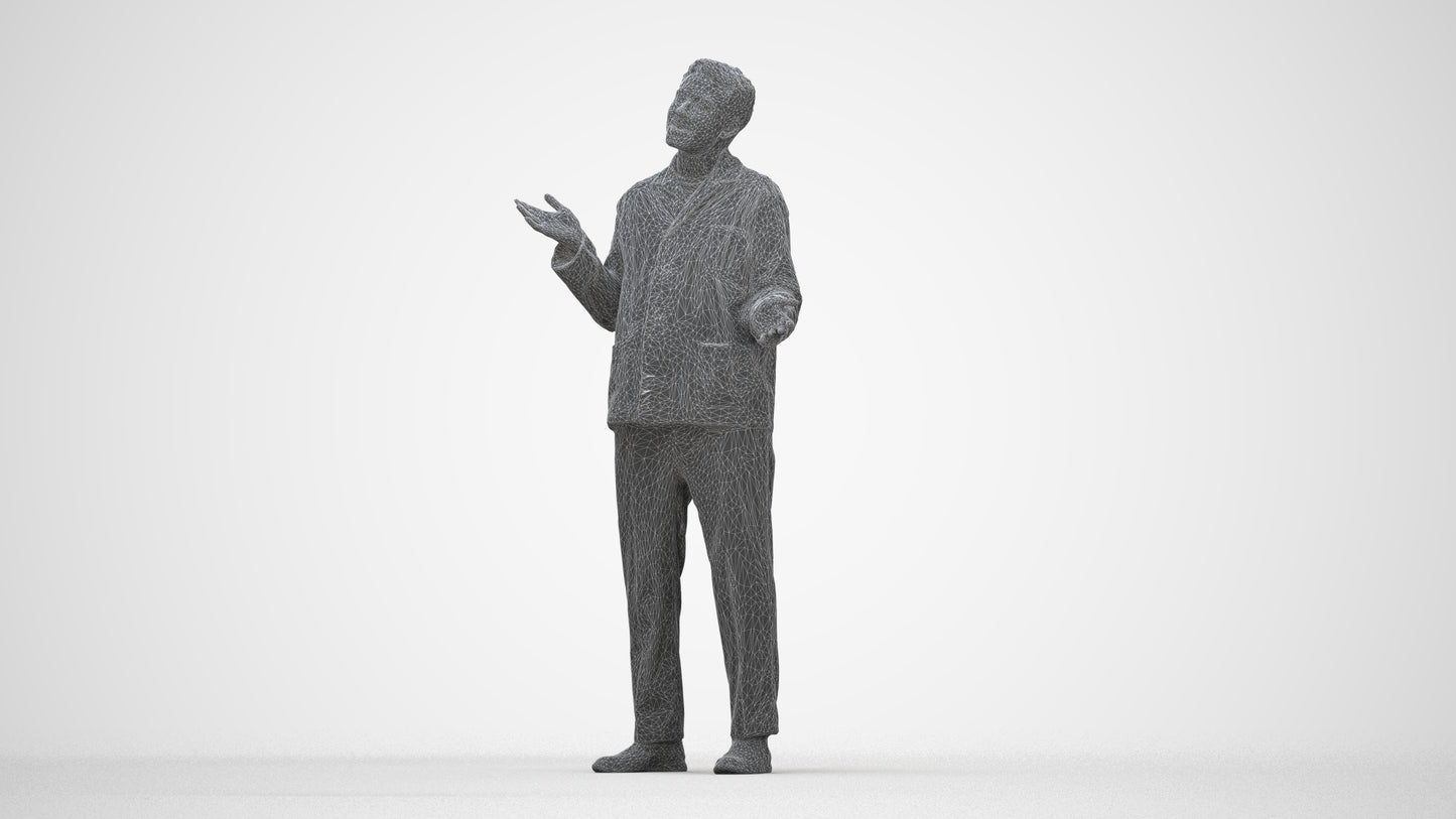 realistic 3D man casual standing, scanned archviz people for Blender and 3ds Max, wireframe back view