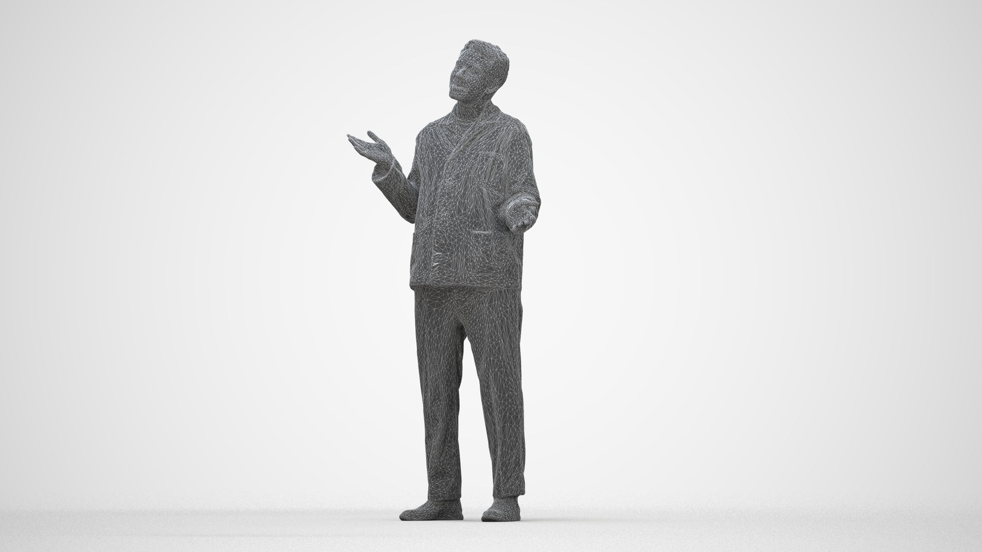 realistic 3D man casual standing, scanned archviz people for Blender and 3ds Max, wireframe back view