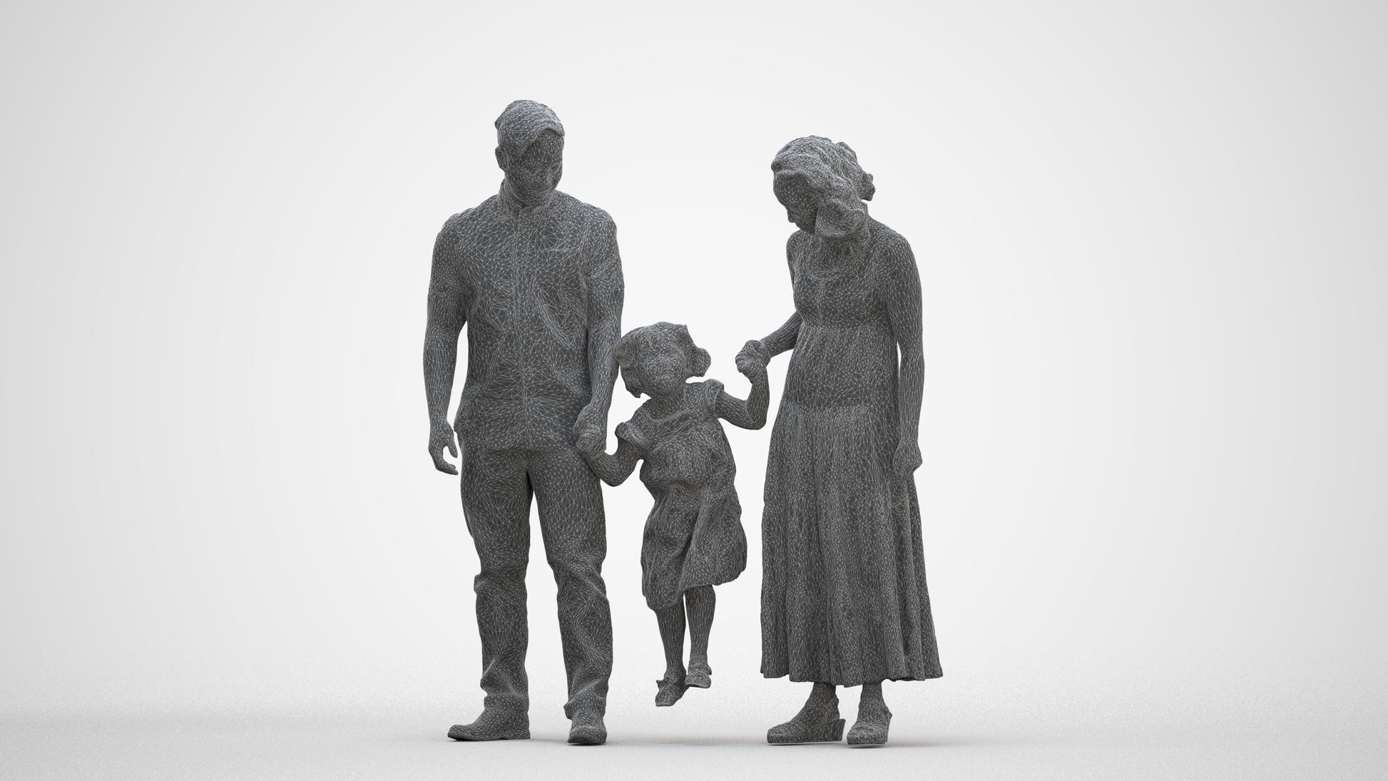 photogrammetry 3D woman casual kids, realistic human model archviz FBX, three-quarter front view render
