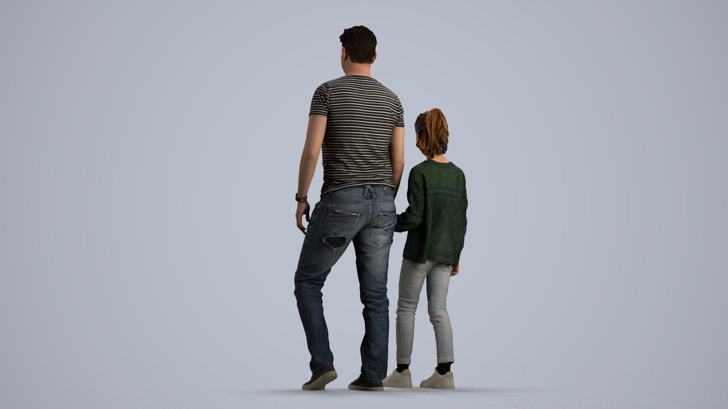 photogrammetry 3D girl casual walking, realistic human model archviz FBX, front view render