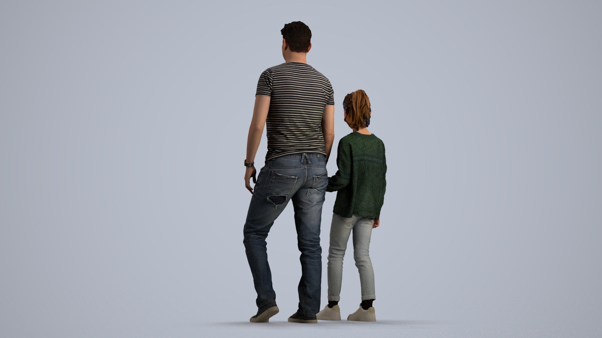 photogrammetry 3D girl casual walking, realistic human model archviz FBX, front view render