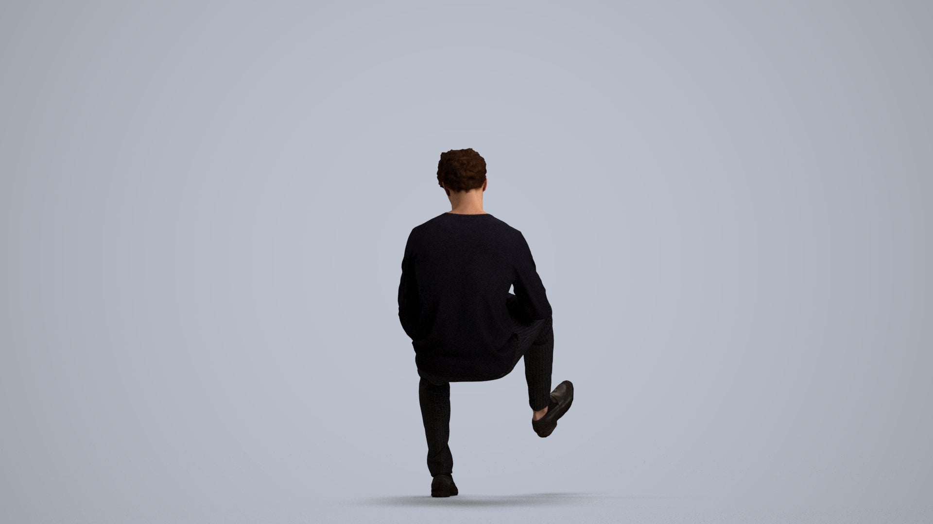 realistic 3D man casual sitting, scanned archviz people for Blender and 3ds Max, front view render