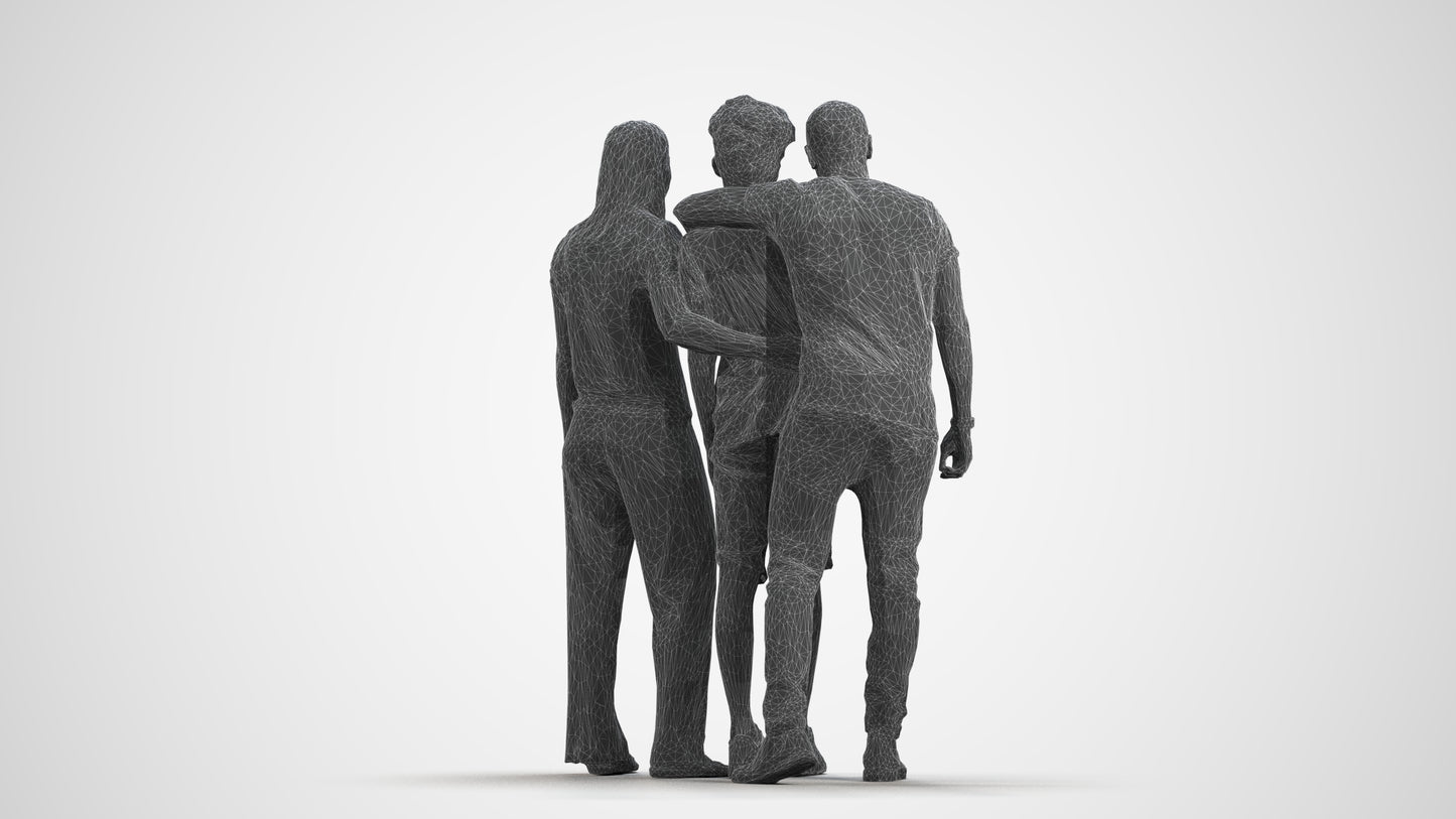 3D human model girl casual kids, photogrammetry scanned person for archviz, wireframe front view