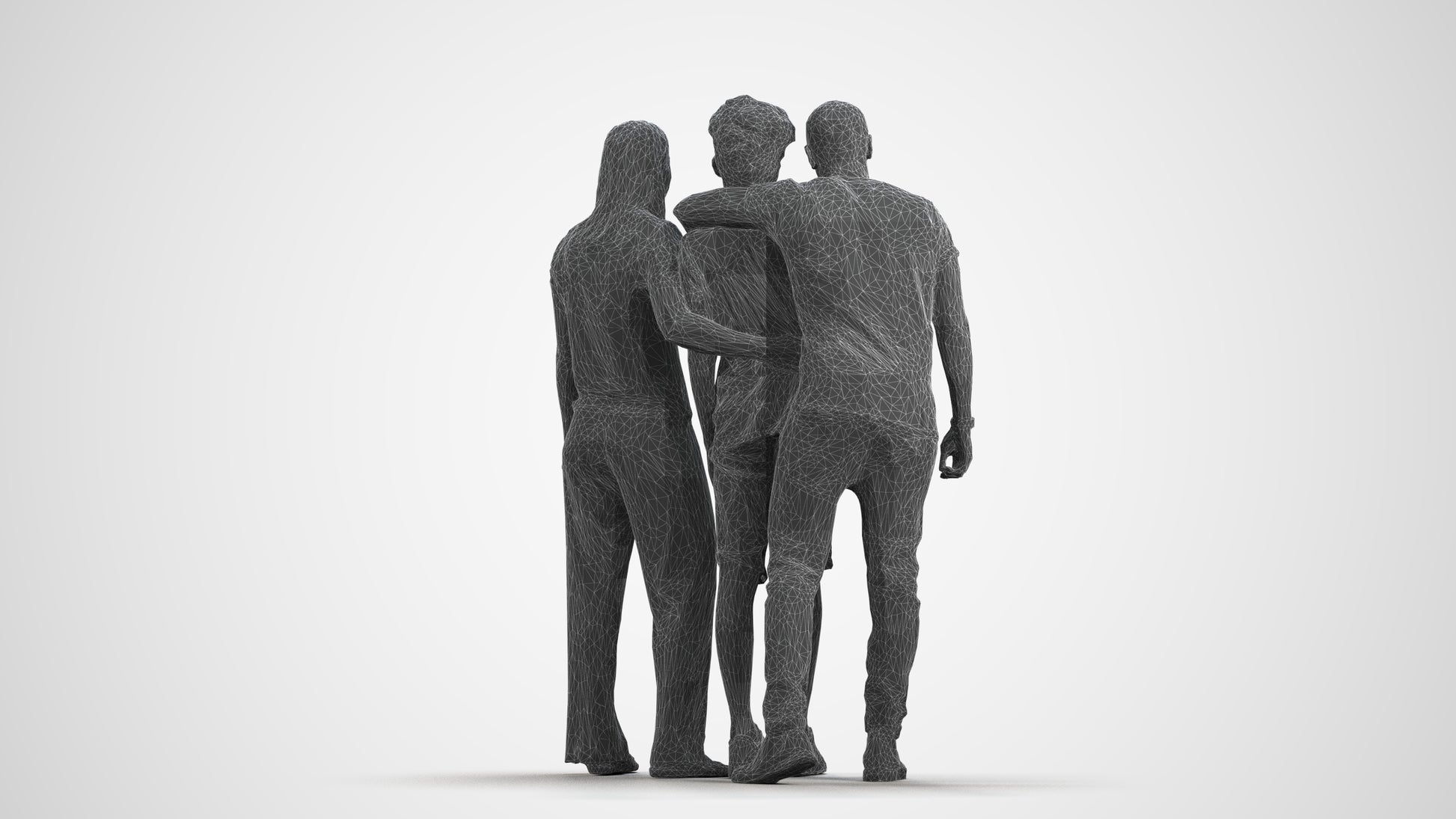3D human model girl casual kids, photogrammetry scanned person for archviz, wireframe front view