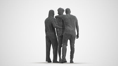 3D human model girl casual kids, photogrammetry scanned person for archviz, wireframe front view