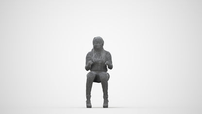 3D people model woman casual sitting, scanned human for 3ds Max rendering, wireframe back view