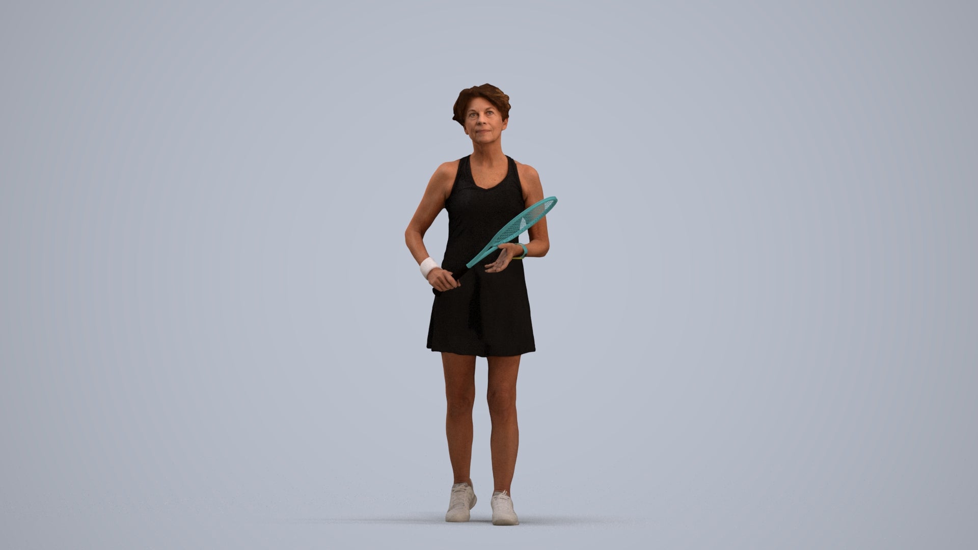 3D human model woman sport, photogrammetry scanned person for archviz, standing pose render
