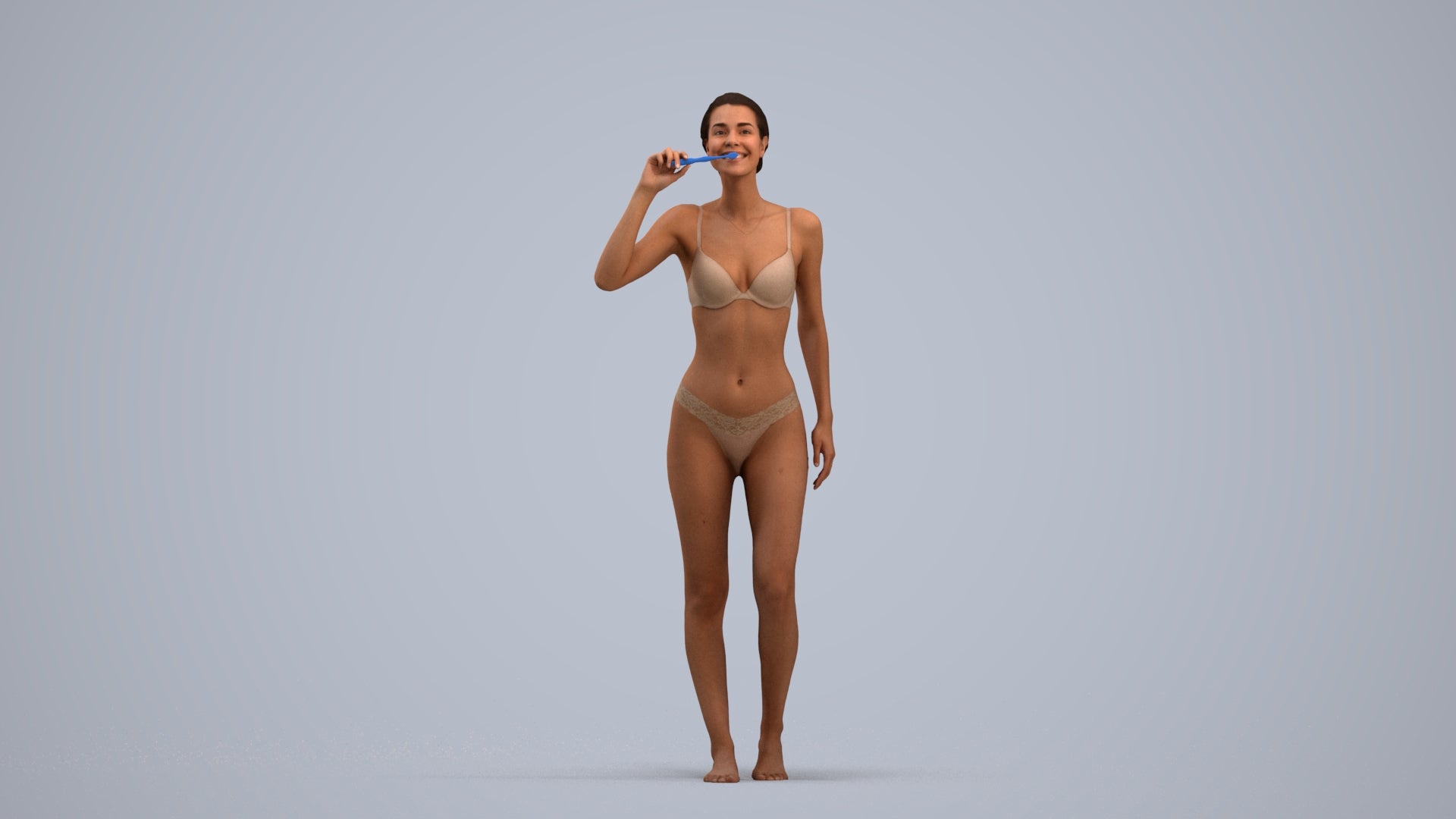 realistic 3D human woman bathroom, archviz people FBX OBJ for Blender, standing pose render