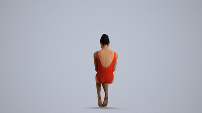 realistic 3D human woman casual pool, archviz people FBX OBJ for Blender, front view render