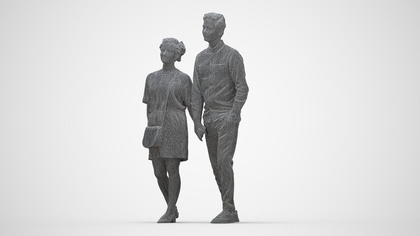 realistic 3D people woman casual couple, render-ready for V-Ray and Corona, FBX OBJ, wireframe back view