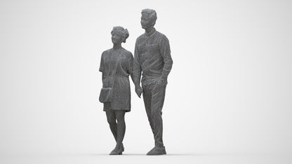 realistic 3D people woman casual couple, render-ready for V-Ray and Corona, FBX OBJ, wireframe back view