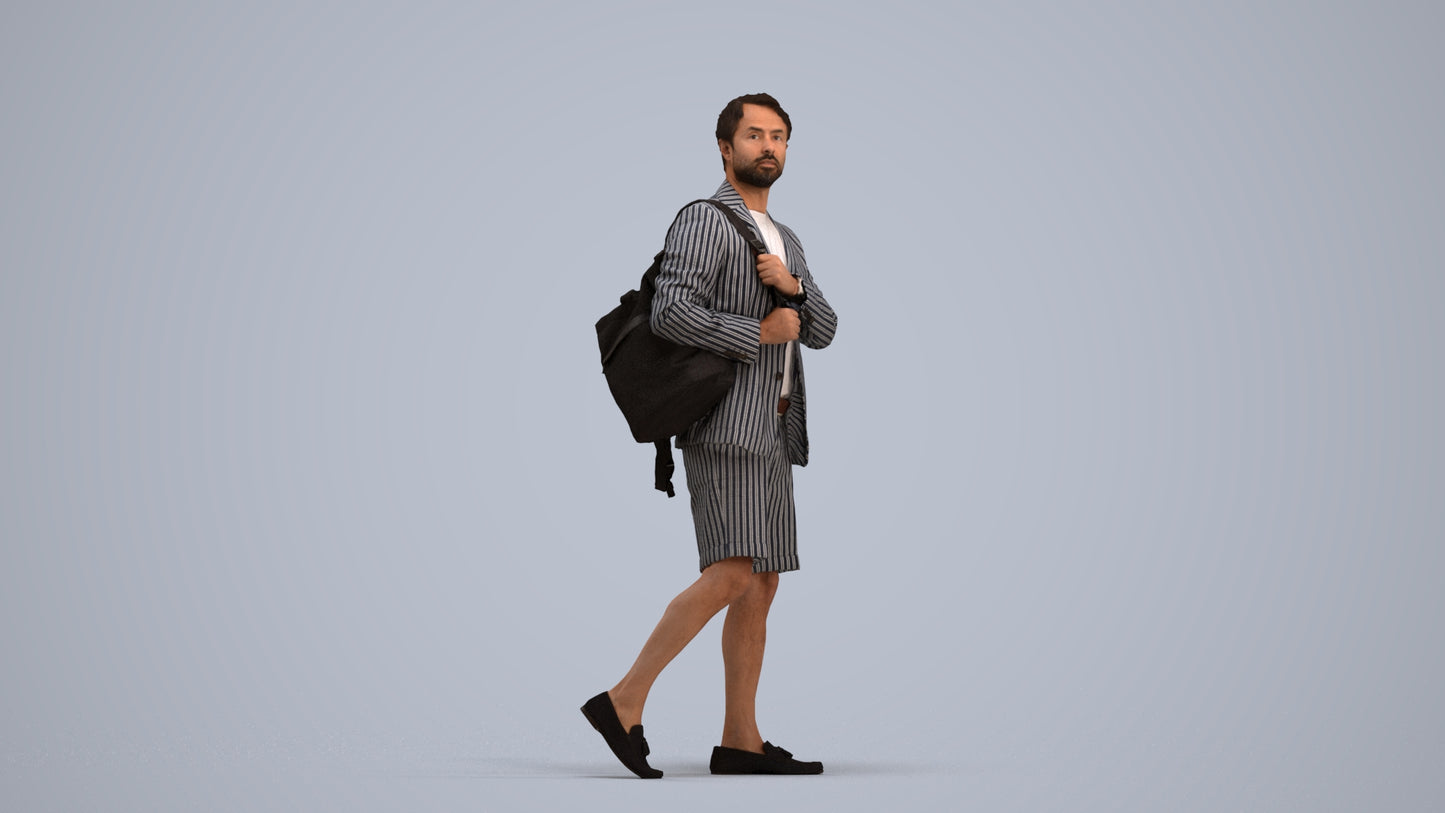 scanned 3D man business walking, photogrammetry people for Enscape and V-Ray, standing pose render