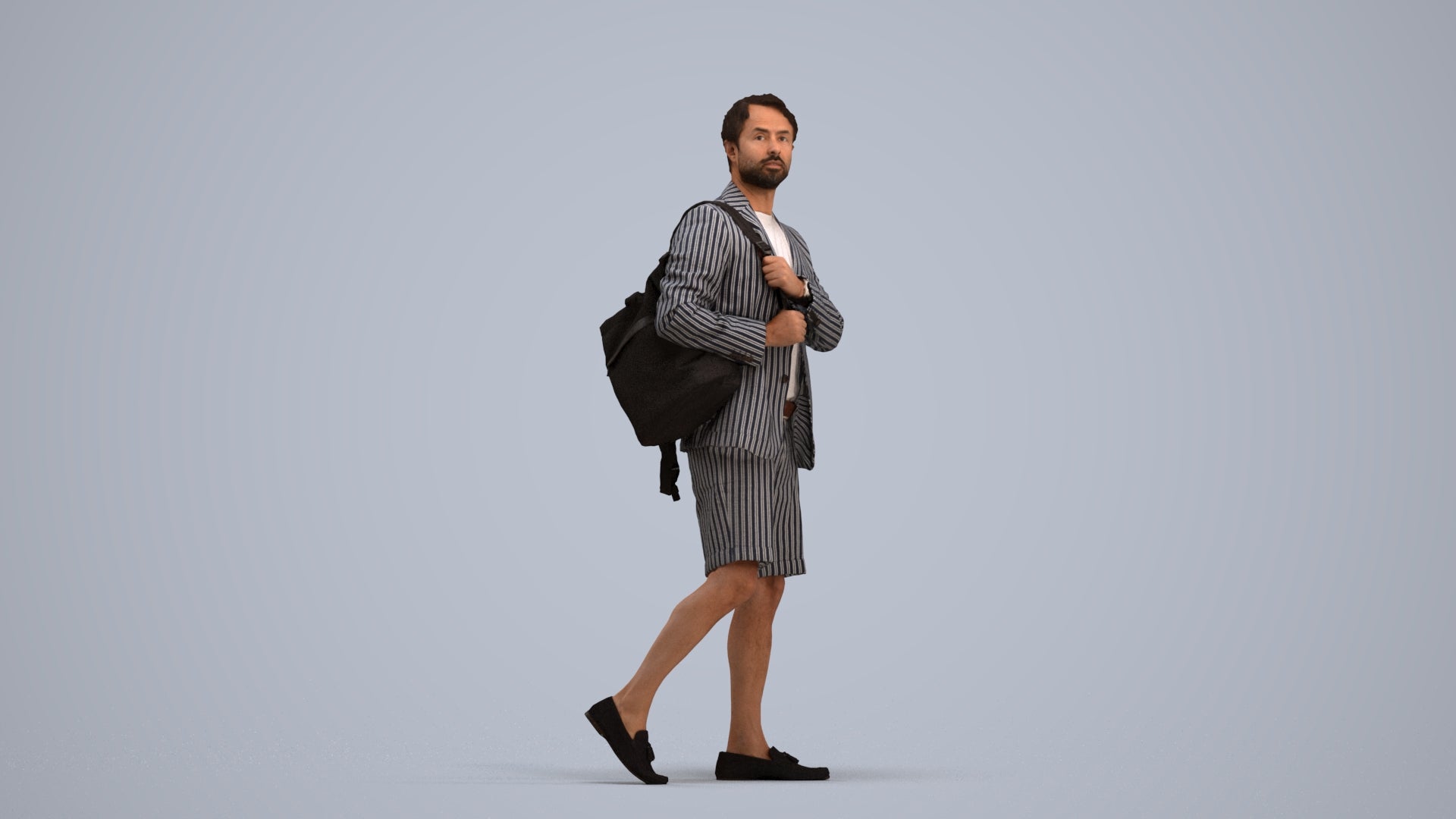 scanned 3D man business walking, photogrammetry people for Enscape and V-Ray, standing pose render