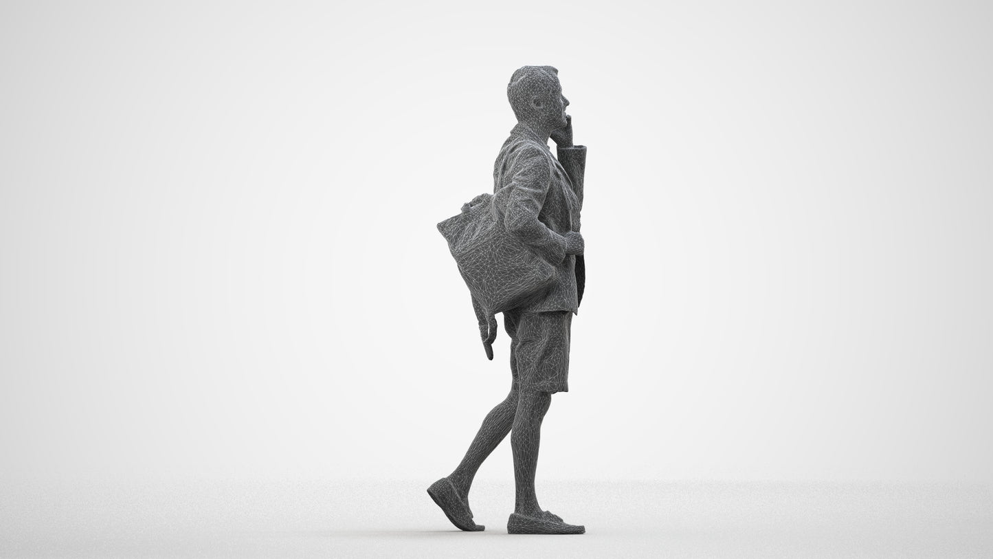 3D human model man business walking, photogrammetry scanned person for archviz, wireframe side view