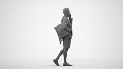 3D human model man business walking, photogrammetry scanned person for archviz, wireframe side view