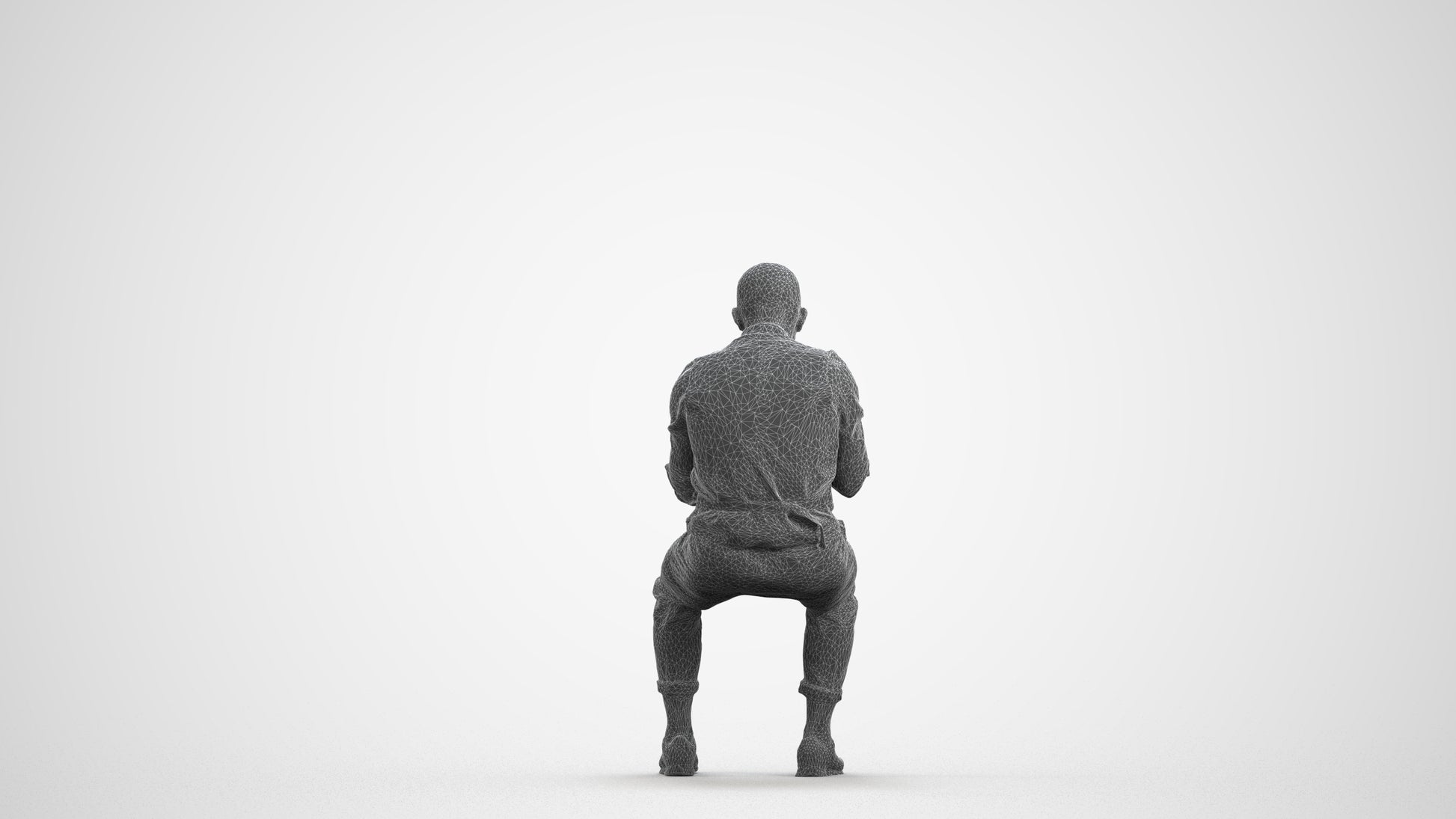 realistic 3D people man business sitting, render-ready for V-Ray and Corona, FBX OBJ, wireframe front view