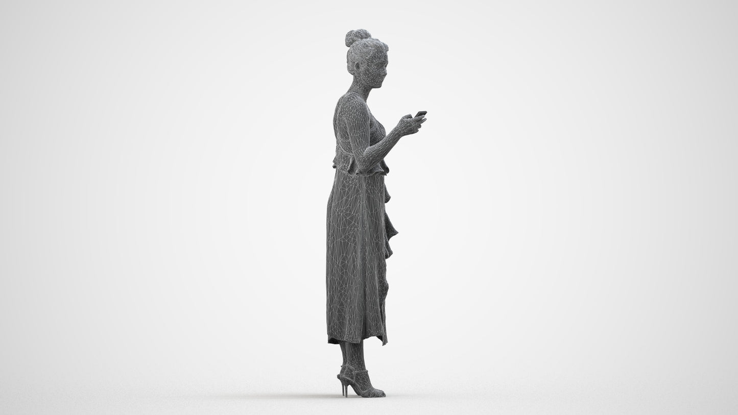 3D people model woman formal formalaffairs, scanned human for 3ds Max rendering, wireframe side view