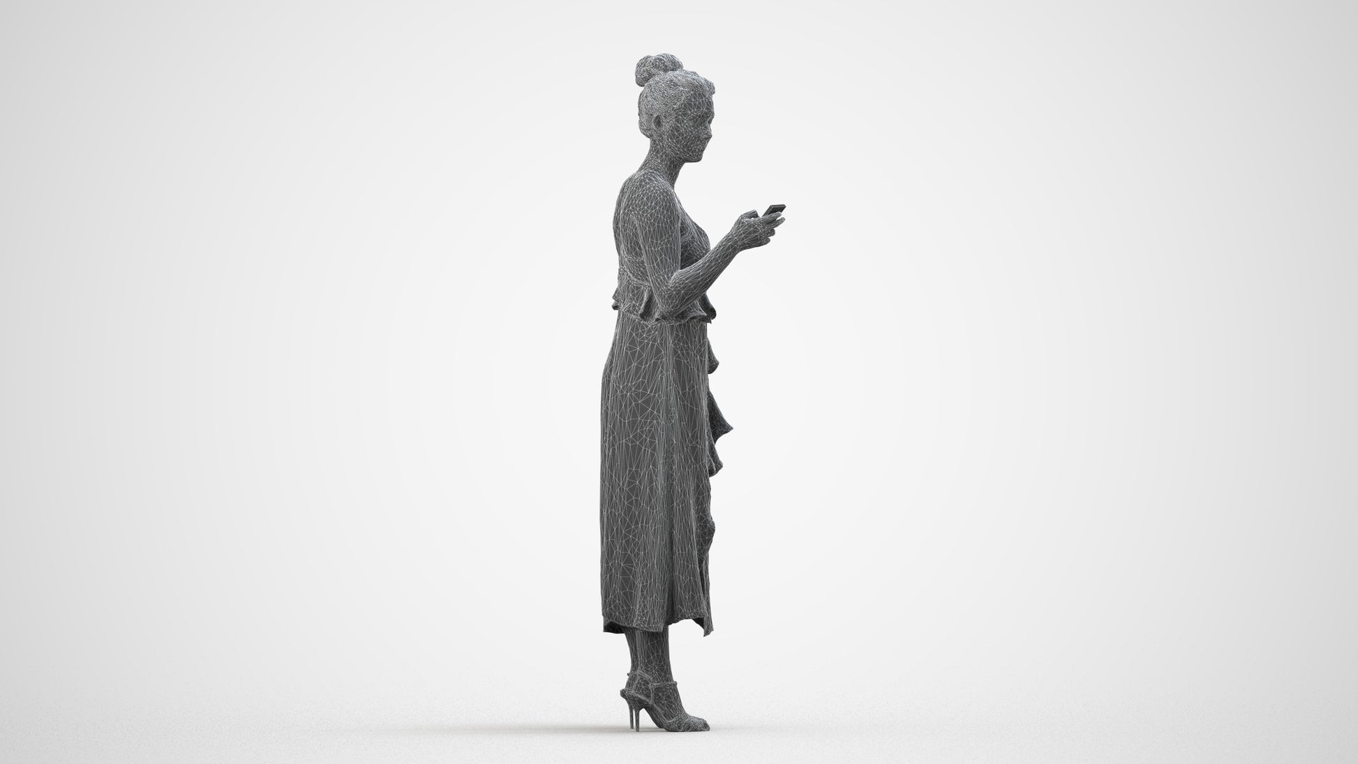 3D people model woman formal formalaffairs, scanned human for 3ds Max rendering, wireframe side view