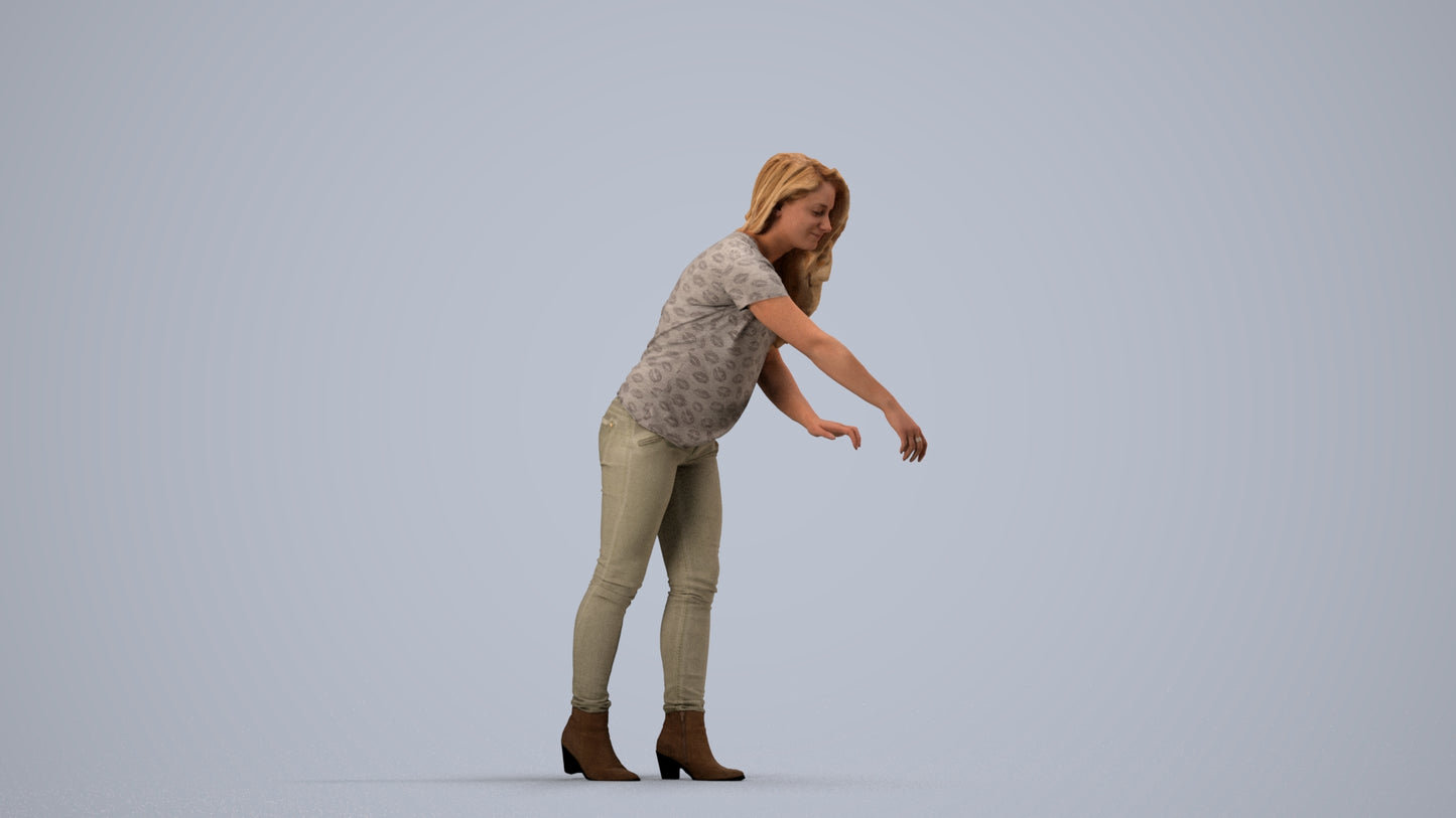 scanned 3D woman casual standing, photogrammetry people for Enscape and V-Ray, side view render