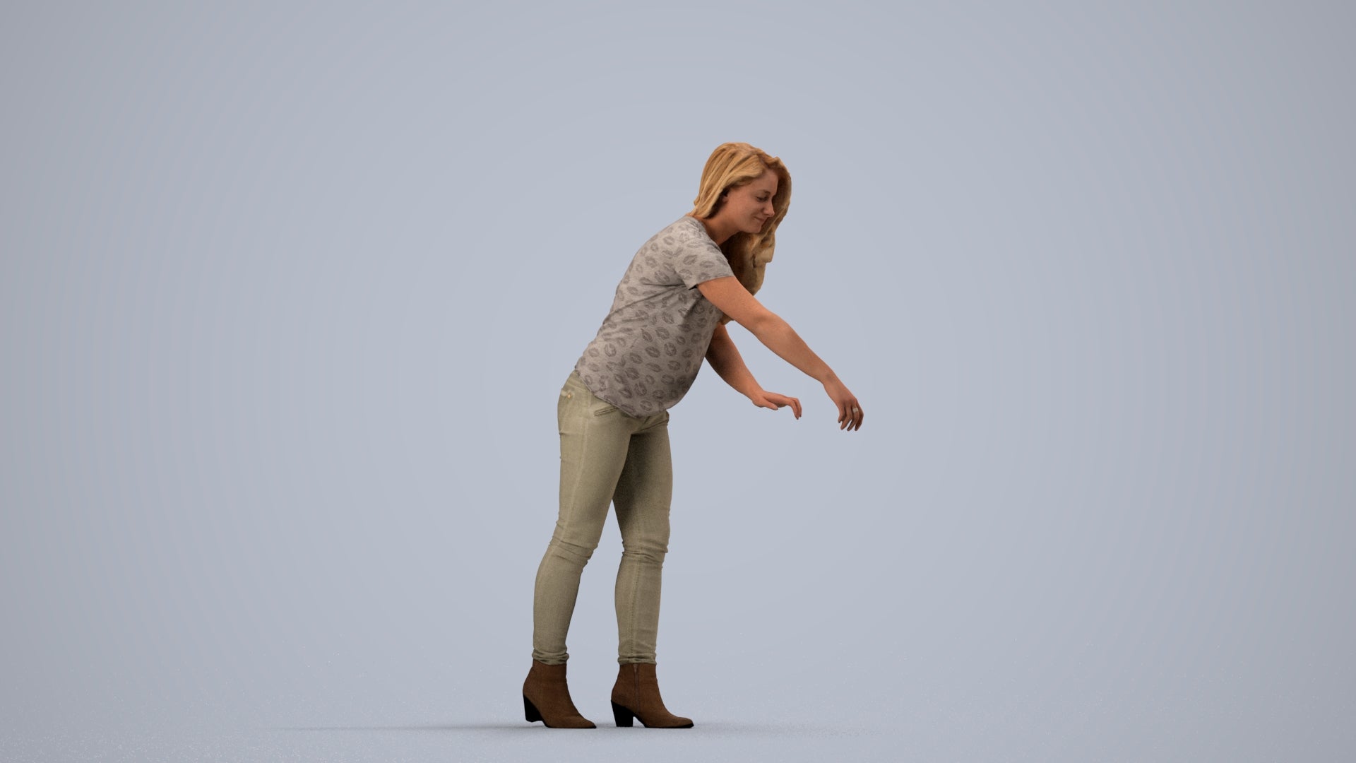 scanned 3D woman casual standing, photogrammetry people for Enscape and V-Ray, side view render