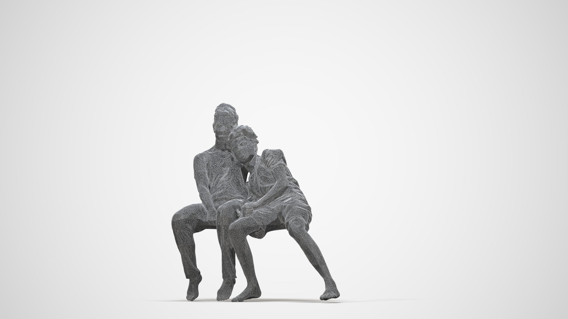 realistic 3D human girl kids, archviz people FBX OBJ for Blender, wireframe back view
