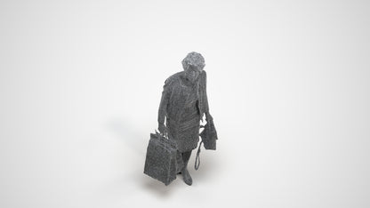 realistic 3D human woman business shopping, archviz people FBX OBJ for Blender, wireframe three-quarter view