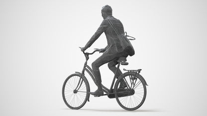 photogrammetry 3D man business cycling, realistic human model archviz FBX, square thumbnail