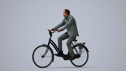 3D people model man business cycling, scanned human for 3ds Max rendering, three-quarter view render