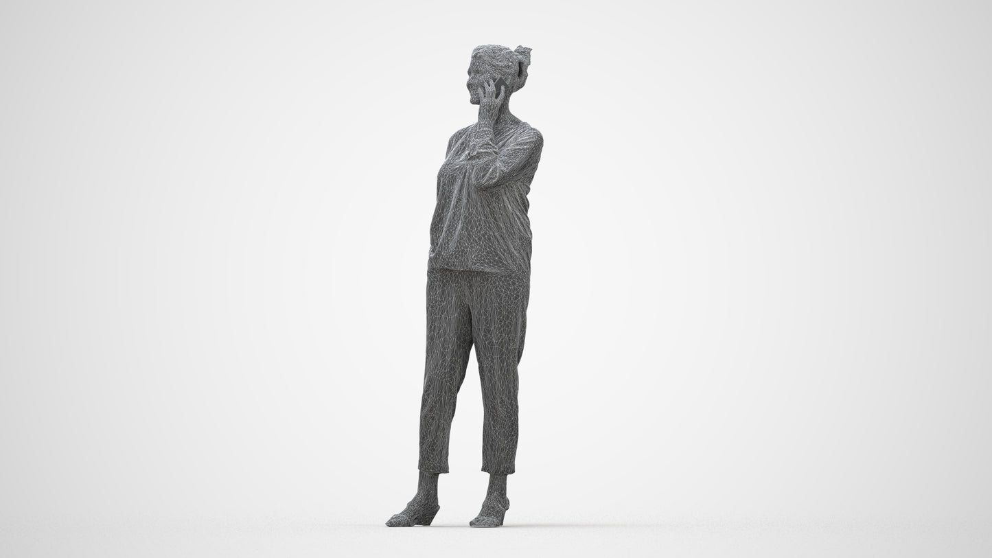 3D people model woman casual standing, scanned human for 3ds Max rendering, wireframe back view