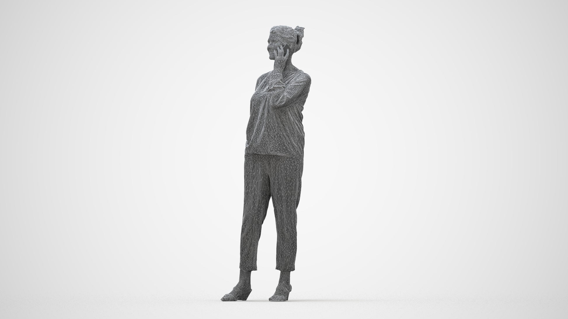 3D people model woman casual standing, scanned human for 3ds Max rendering, wireframe back view